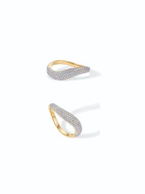 PAVOI 14K Gold Plated Wavy Cubic Zirconia Stackable Ring Twisted Wave Pave sz 7